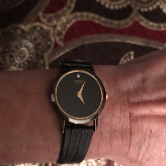 seiko watch women's black leather strap